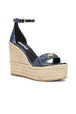 VERSACE Fabric Wedge Espadrille Sandal in Blue, view 2, click to view large image.