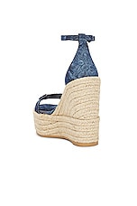 VERSACE Fabric Wedge Espadrille Sandal in Blue, view 3, click to view large image.