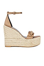 VERSACE Fabric Wedge Espadrille Sandal in Camel, view 1, click to view large image.