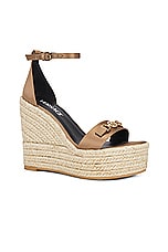 VERSACE Fabric Wedge Espadrille Sandal in Camel, view 2, click to view large image.