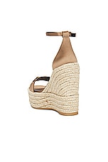 VERSACE Fabric Wedge Espadrille Sandal in Camel, view 3, click to view large image.
