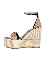 VERSACE Fabric Wedge Espadrille Sandal in Camel, view 5, click to view large image.
