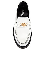 VERSACE Calf Leather Loafers in Optical White, view 4, click to view large image.