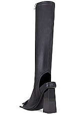 VERSACE Heeled Open-toe Riding Boot in Black, view 3, click to view large image.
