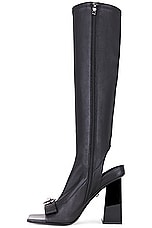 VERSACE Heeled Open-toe Riding Boot in Black, view 5, click to view large image.