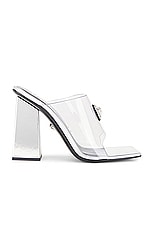 VERSACE Block Heel Mule in Transparent & Silver, view 1, click to view large image.