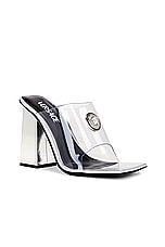 VERSACE Block Heel Mule in Transparent & Silver, view 2, click to view large image.