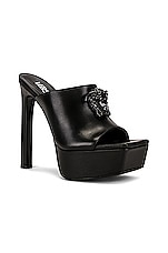 VERSACE Medusa Platform Mules in Nero, view 2, click to view large image.