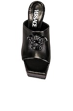 VERSACE Medusa Platform Mules in Nero, view 4, click to view large image.