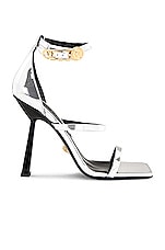 VERSACE Safety Pin Sandals in Argento & Oro, view 1, click to view large image.