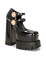VERSACE Double Strap Mary Jane Platforms in Nero & Oro, view 2, click to view large image.