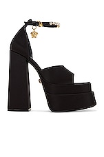 VERSACE Medusa Platform Sandals in Nero & Oro, view 1, click to view large image.