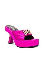 VERSACE Medusa Mules in Fuchsia & Oro, view 2, click to view large image.