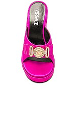 VERSACE Medusa Mules in Fuchsia & Oro, view 4, click to view large image.