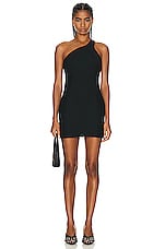 Valentino One Shoulder Mini Dress in Nero, view 2, click to view large image.