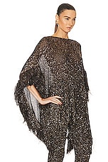 Valentino Embroidered Blend Feather Poncho in Ebano, view 2, click to view large image.