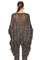 Valentino Embroidered Blend Feather Poncho in Ebano, view 3, click to view large image.