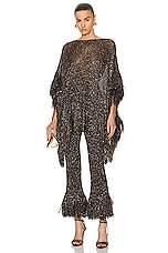 Valentino Embroidered Blend Feather Poncho in Ebano, view 4, click to view large image.