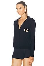 Valentino Wool Cardigan in Navy, view 3, click to view large image.