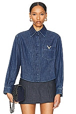 Valentino Chambray Top in Medium Blue Denim, view 1, click to view large image.