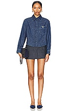 Valentino Chambray Top in Medium Blue Denim, view 4, click to view large image.