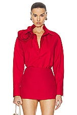 Valentino Shoulder Detail Button Down Shirt in Rosso, view 1, click to view large image.
