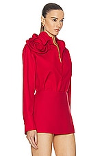 Valentino Shoulder Detail Button Down Shirt in Rosso, view 2, click to view large image.