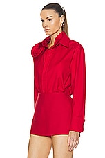 Valentino Shoulder Detail Button Down Shirt in Rosso, view 3, click to view large image.