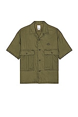Visvim Cornet Down Shirt in Olive, view 1, click to view large image.