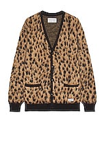 WACKO MARIA Leopard Mohair Cardigan in Beige, view 1, click to view large image.