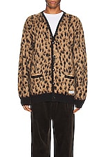 WACKO MARIA Leopard Mohair Cardigan in Beige, view 4, click to view large image.