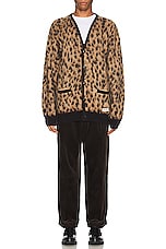 WACKO MARIA Leopard Mohair Cardigan in Beige, view 5, click to view large image.
