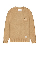 WACKO MARIA Classic Crew Neck Sweater in Beige, view 1, click to view large image.