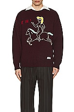 WACKO MARIA Intarsia Crew Neck Sweater in Burgundy, view 4, click to view large image.