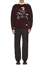 WACKO MARIA Intarsia Crew Neck Sweater in Burgundy, view 5, click to view large image.