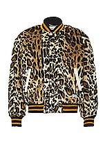 WACKO MARIA Fur Leopard Varsity Jacket in Beige, view 1, click to view large image.