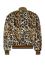 WACKO MARIA Fur Leopard Varsity Jacket in Beige, view 2, click to view large image.