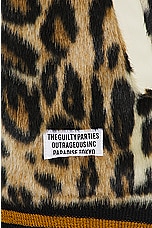WACKO MARIA Fur Leopard Varsity Jacket in Beige, view 3, click to view large image.