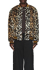 WACKO MARIA Fur Leopard Varsity Jacket in Beige, view 4, click to view large image.