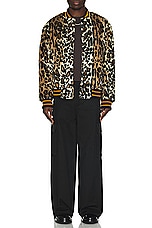 WACKO MARIA Fur Leopard Varsity Jacket in Beige, view 5, click to view large image.