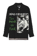WACKO MARIA Dead Kennedys Hawaiian Long Sleeve Shirt in Black, view 1, click to view large image.