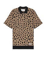 WACKO MARIA Leopard Knit Polo Shirt in Brown, view 1, click to view large image.