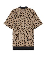 WACKO MARIA Leopard Knit Polo Shirt in Brown, view 2, click to view large image.