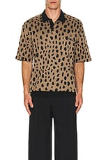 WACKO MARIA Leopard Knit Polo Shirt in Brown, view 4, click to view large image.