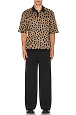 WACKO MARIA Leopard Knit Polo Shirt in Brown, view 5, click to view large image.