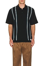 WACKO MARIA Striped Knit Polo Shirt in Black, view 4, click to view large image.