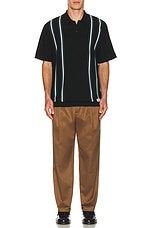 WACKO MARIA Striped Knit Polo Shirt in Black, view 5, click to view large image.