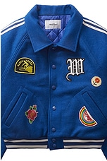 Wahine Univarsity Jacket in Blue, view 3, click to view large image.