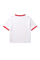 Wahine Ringer T Shirt in White & Red, view 2, click to view large image.