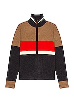 Wales Bonner George Zip Knit Cardigan in Charcoal & Red | FWRD